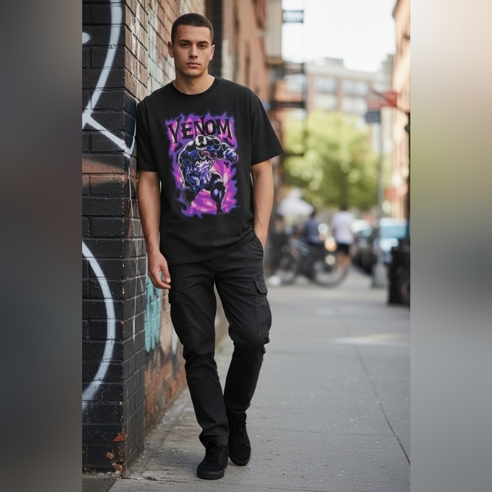 Marvel Comics Venom Graphic Black Casual Short Sleeve T-Shirt Men's Size 2x